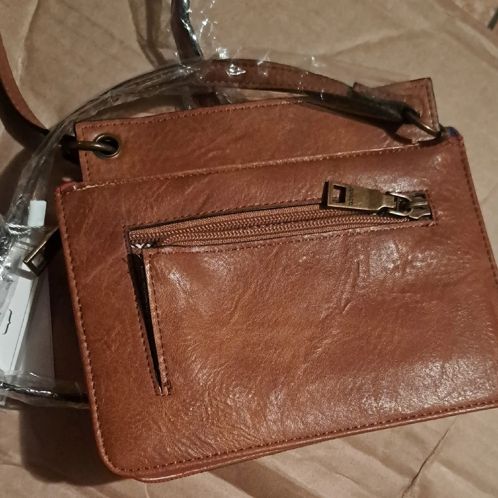JEN &.CO.Classic Brown and Red Crossbody Bag with Leather Trim - Picture 5 of 7